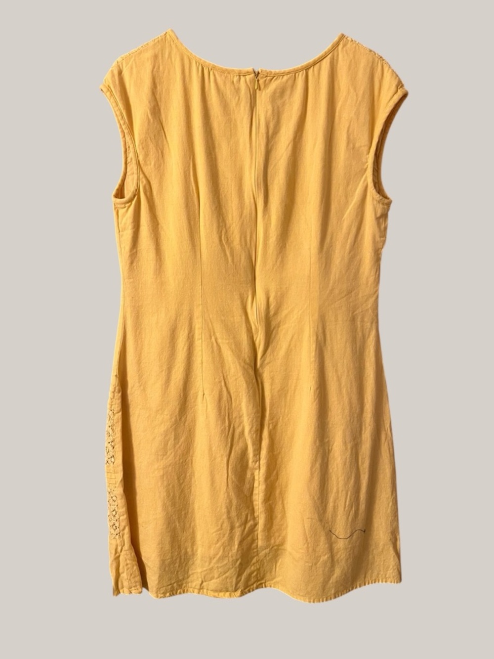Mustard Yellow Cotton Lace Dress | Boho India | Lightweight Summer | Size L - Picture 3 of 6